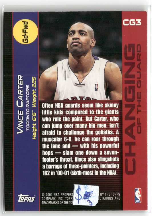 Basketball NBA Vince Carter 2001 Topps Xpectations #CG3 Changing of the Guard Refractor Toronto Raptors Trading Card Original