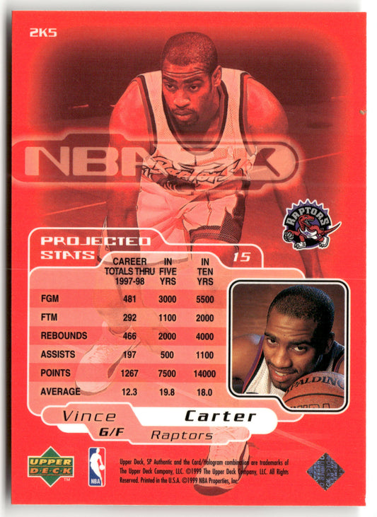 Basketball NBA Vince Carter 1999 SP Authentic NBA 2K #2K5 Toronto Raptors Trading Card Original