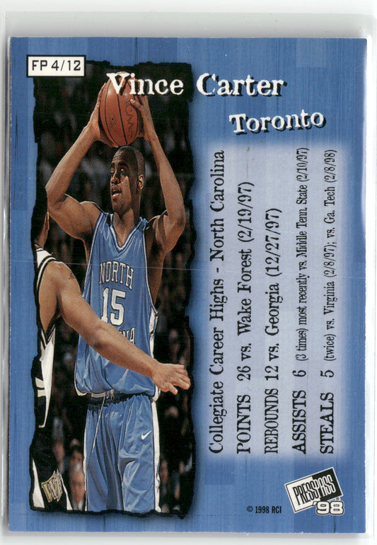 Basketball NBA Vince Carter 1998 Press Pass Basketball Authentics #FP 4/12 Full Court Press Toronto Trading Card Original