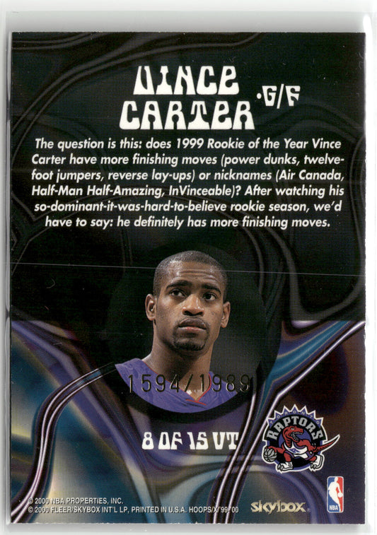 Basketball NBA Vince Carter 1999-00 NBA Hoops Skybox #8 of 15 VT Up Tempo 1594/1989 Toronto Raptors Trading Card Original