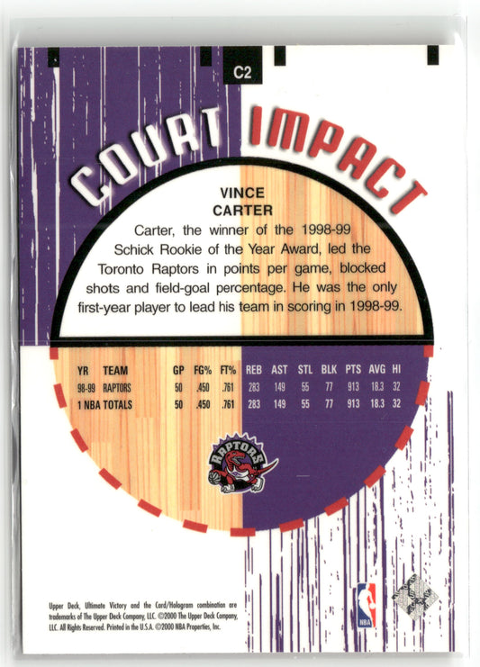 Basketball NBA Vince Carter Upper Deck Ultimate Victory 1999-00 #C2 Court Impact Toronto Raptors Trading Card Original