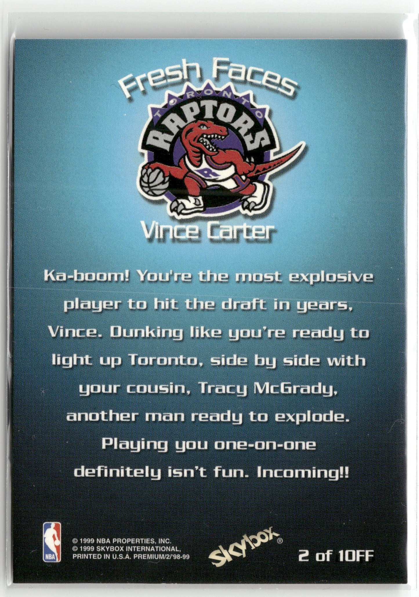 Basketball NBA Vince Carter Skybox Premium 1998-99 #2 of 10FF Blue Rainbow Foil Base Toronto Raptors Trading Card Original