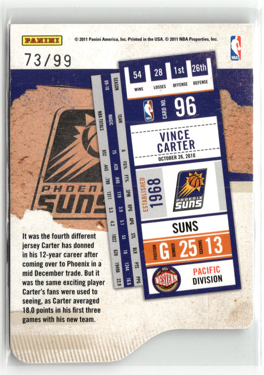 Basketball NBA Vince Carter 2010-11 Playoff Contenders Patches #96 Gold Die Cut 73/99 Phoenix Suns Trading Card Original