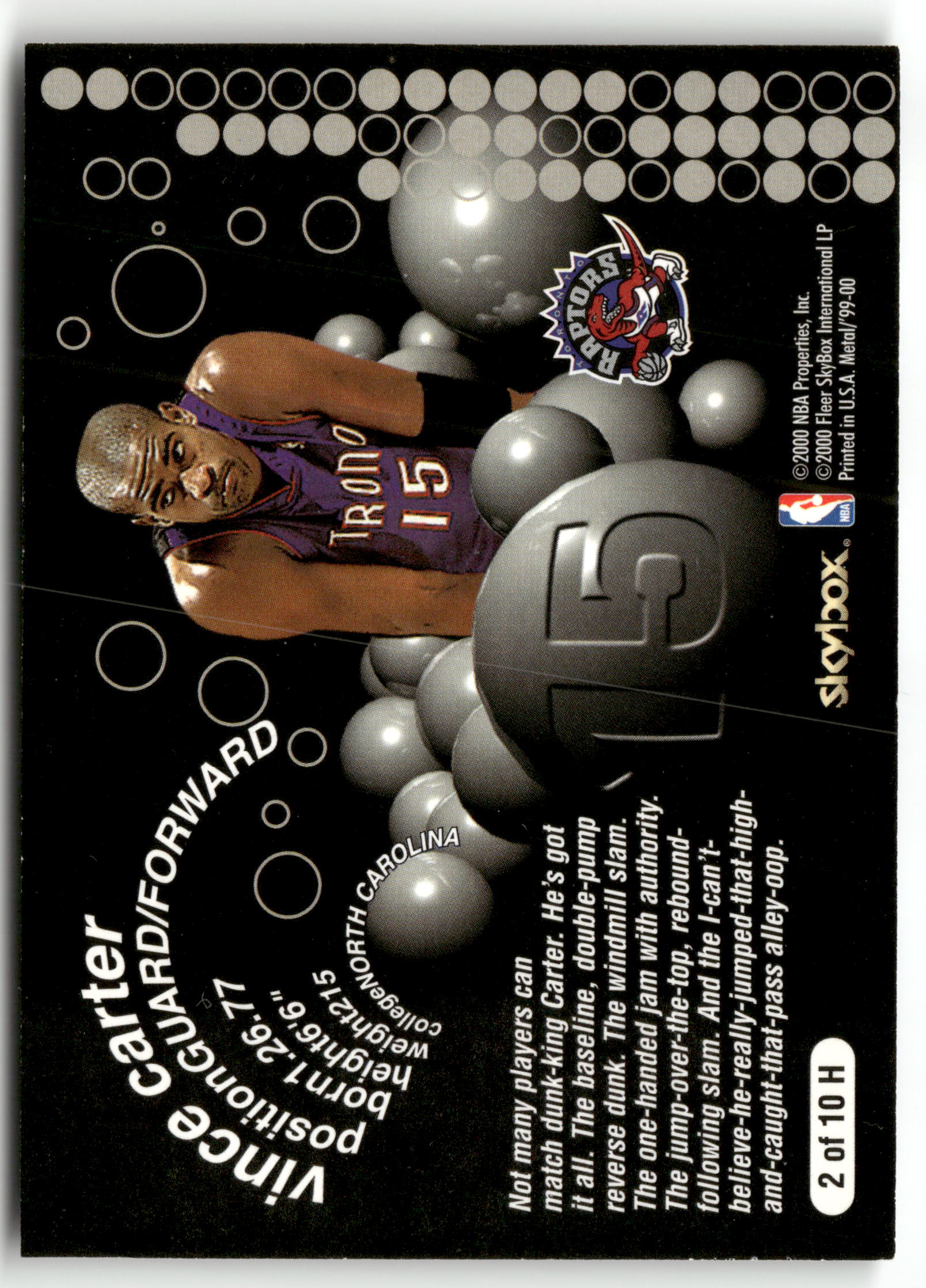 Basketball NBA Vince Carter 1999-2000 Fleer SkyBox Metal #2 of 10 H Heavy Metal Toronto Raptors Trading Card Original