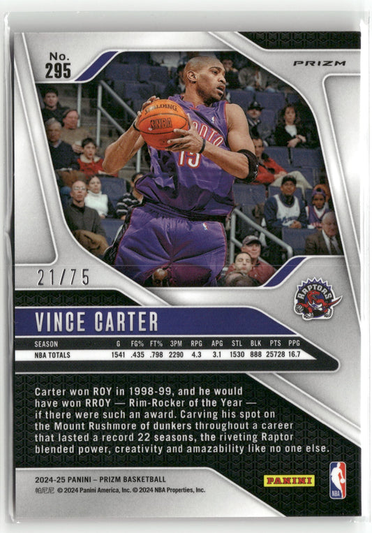 Basketball NBA Vince Carter 2024-25 Panini Prizm Basketball #295 Red Pulsar Prizm /75 Toronto Raptors Trading Card Original