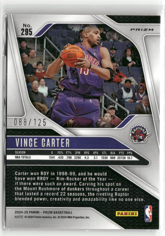 Basketball NBA Vince Carter 2024-25 Panini Prizm Basketball #295 Orange Fast Break Prizm /125 Toronto Raptors Trading Card Original