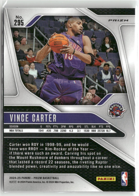 Basketball NBA Vince Carter 2024-25 Panini Prizm Basketball #295 Silver Prizm Toronto Raptors Trading Card Original