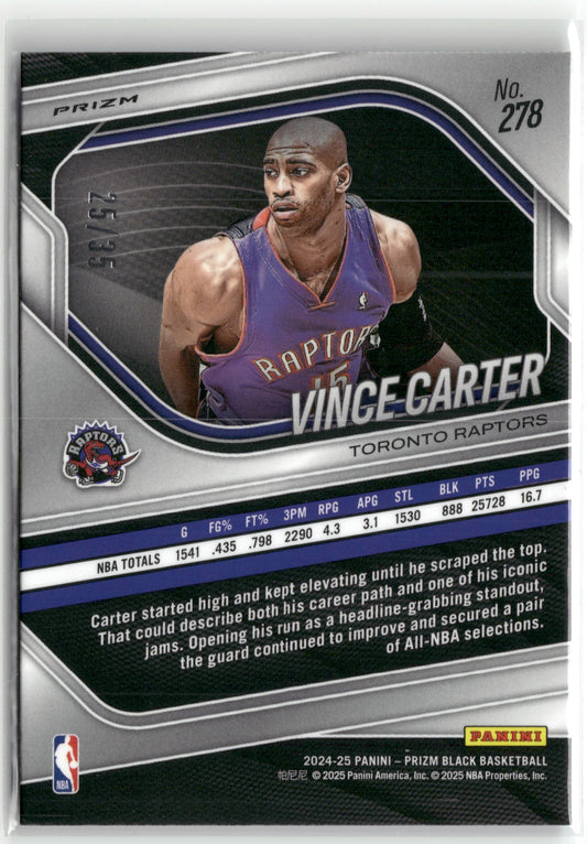 Basketball NBA Vince Carter 2024-25 Panini Prizm Black Basketball #278 Blue Shimmer Prizm /35 Toronto Raptors Trading Card Original
