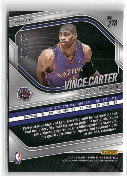 Basketball NBA Vince Carter 2024-25 Panini Prizm Black Basketball #278 Skewed Prizm /249 Toronto Raptors Trading Card Original