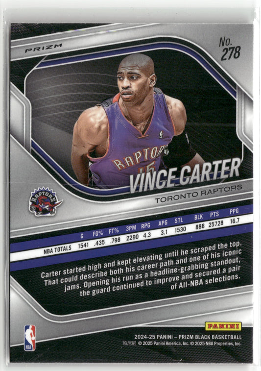 Basketball NBA Vince Carter 2024-25 Panini Prizm Black Basketball #278 Red Wave Prizm Toronto Raptors Trading Card Original