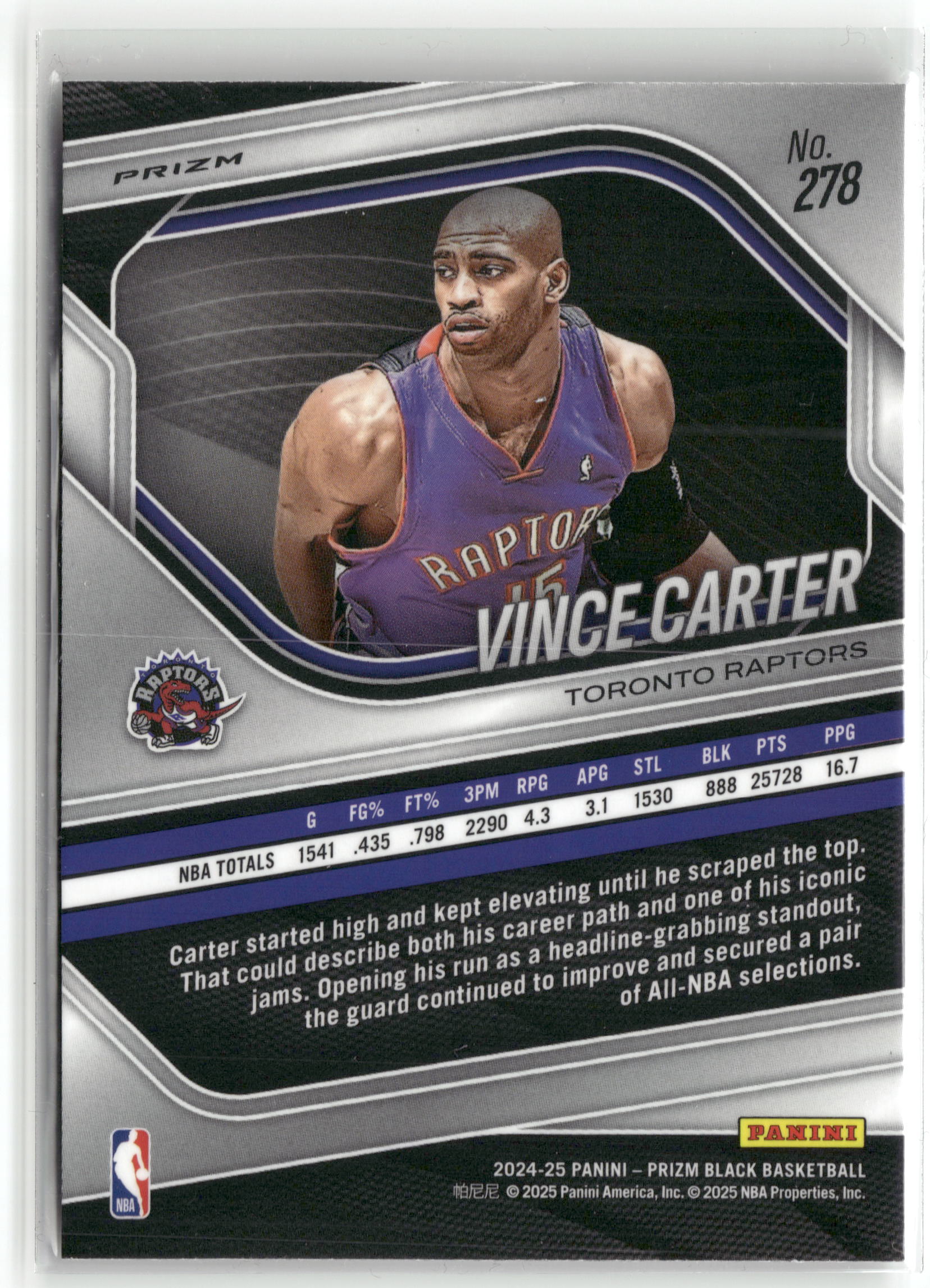 Basketball NBA Vince Carter 2024-25 Panini Prizm Black Basketball #278 Hyper Prizm Toronto Raptors Trading Card Original
