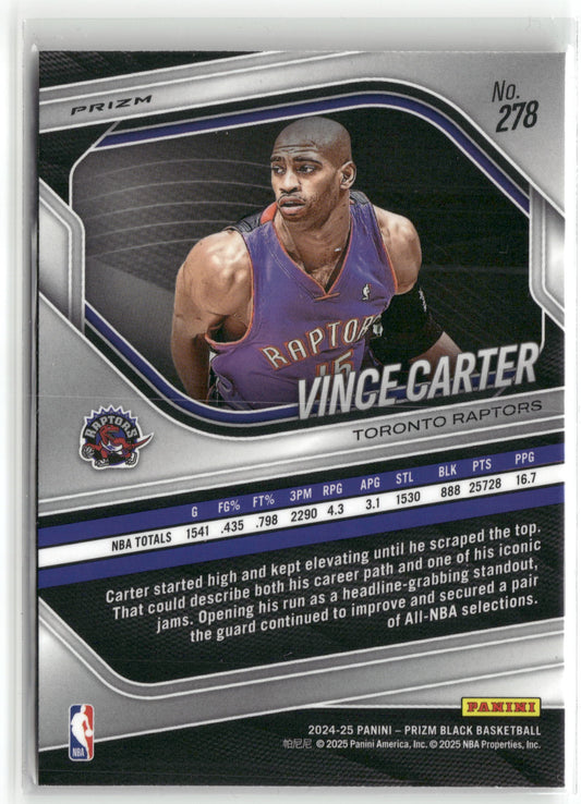 Basketball NBA Vince Carter 2024-25 Panini Prizm Black Basketball #278 Hyper Prizm Toronto Raptors Trading Card Original