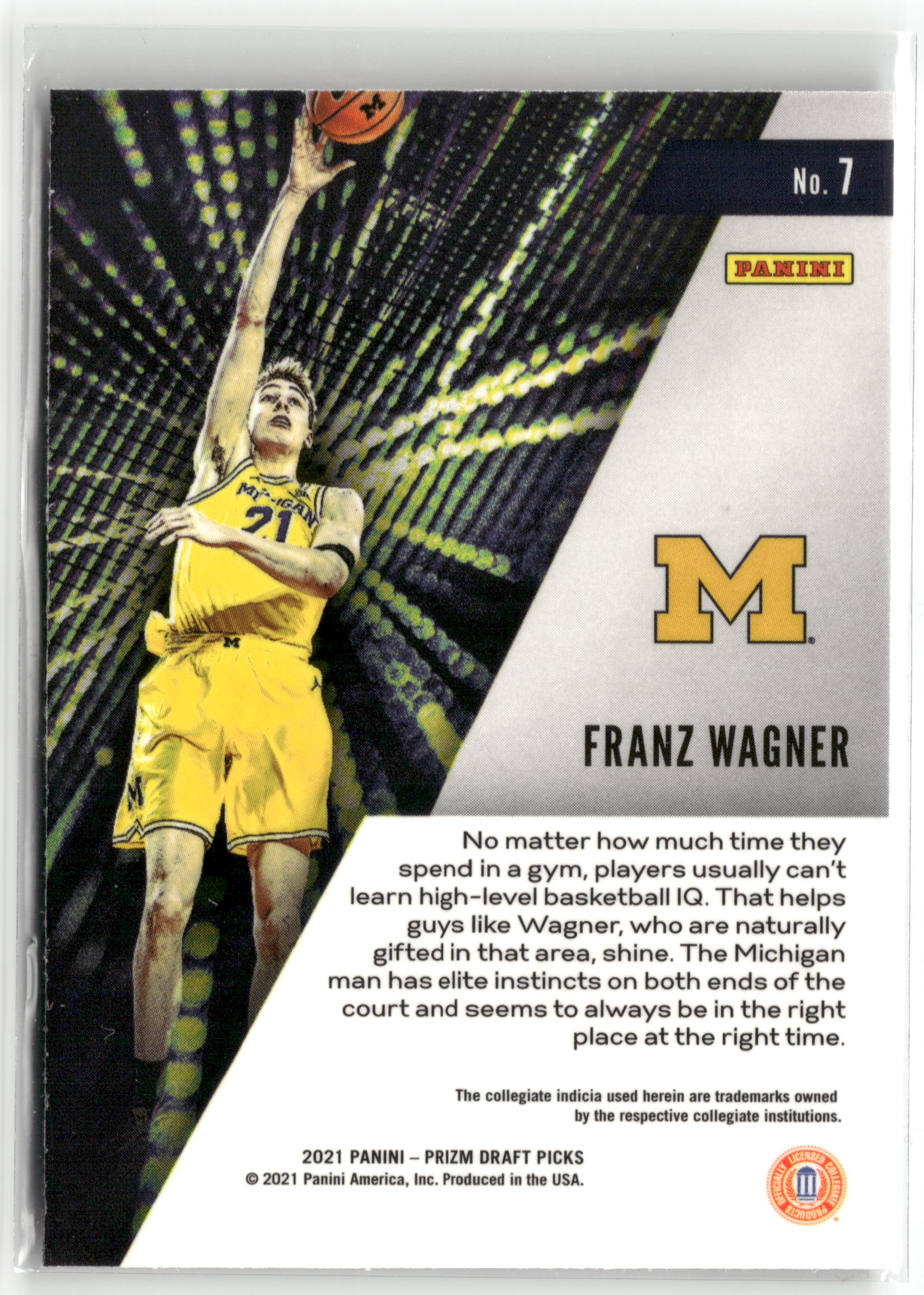 Basketball NBA Franz Wagner 2021 Panini Prizm Draft Picks #7 Michigan Wolverines Rookie Card RC Trading Card Original
