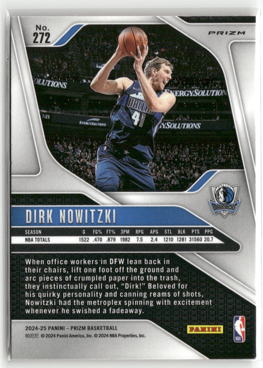 Basketball NBA Dirk Nowitzki 2024-25 Panini Prizm Basketball #272 Orange Cracked Ice Dallas Mavericks Trading Card Original