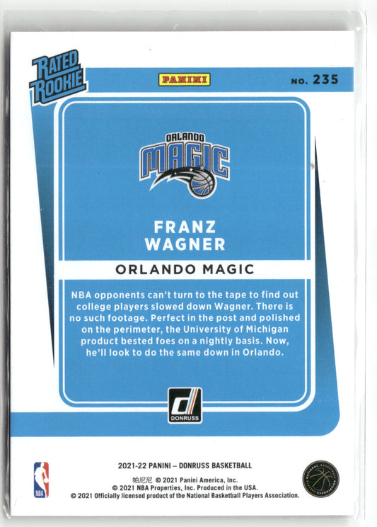 Basketball NBA Franz Wagner 2021-22 Panini Donruss Basketball #235 Orlando Magic Rookie Card RC Trading Card Original