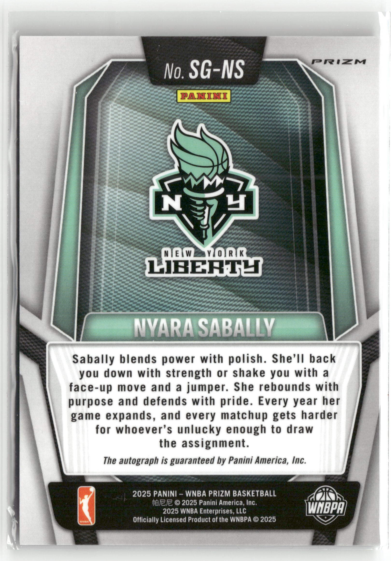 Basketball NBA Nyara Sabally 2025 Panini Prizm WNBA Basketball #SG-NS Signatures New York Liberty Trading Card Original