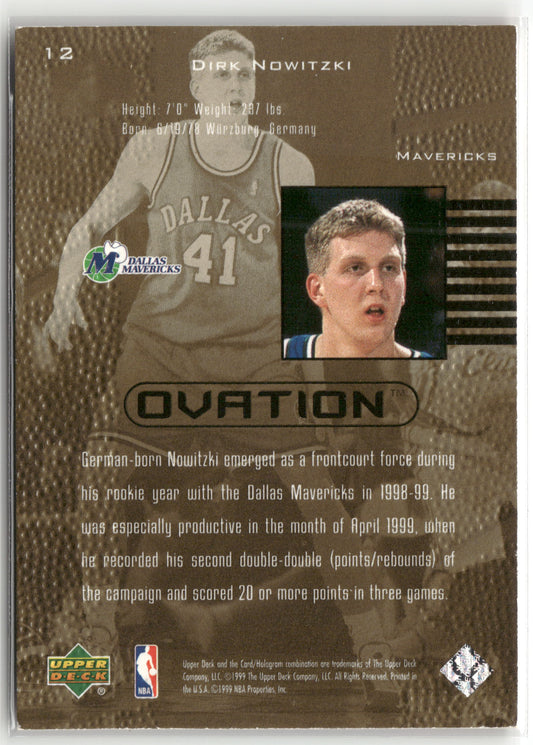 Basketball NBA Dirk Nowitzki 1999-00 Upper Deck Ovation #12 Dallas Mavericks Trading Card Original