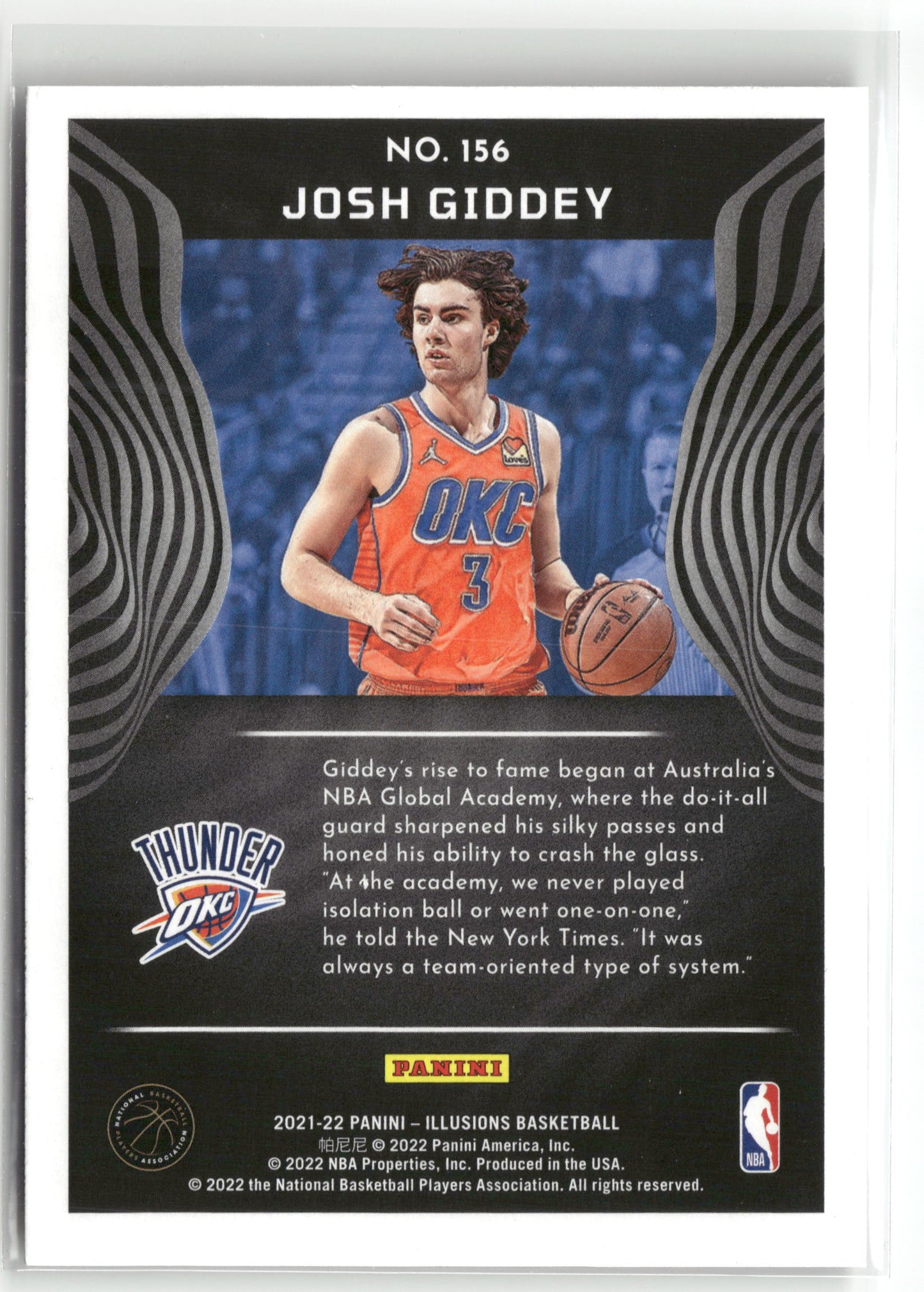 Basketball NBA Josh Giddey 2021-22 Panini Illusions Basketball #156 Oklahoma City Thunder Rookie Card RC Trading Card Original
