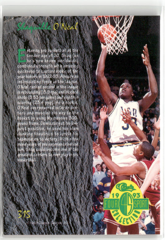 Basketball NBA Shaquille O'Neal Classic Four Sport Collection 1993 #315 LSU Rookie Card RC Trading Card Original