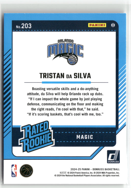 Basketball NBA Tristan da Silva 2024-25 Panini Donruss Basketball #203 Choice Rookie Card Orlando Magic Rookie Card RC Trading Card Original