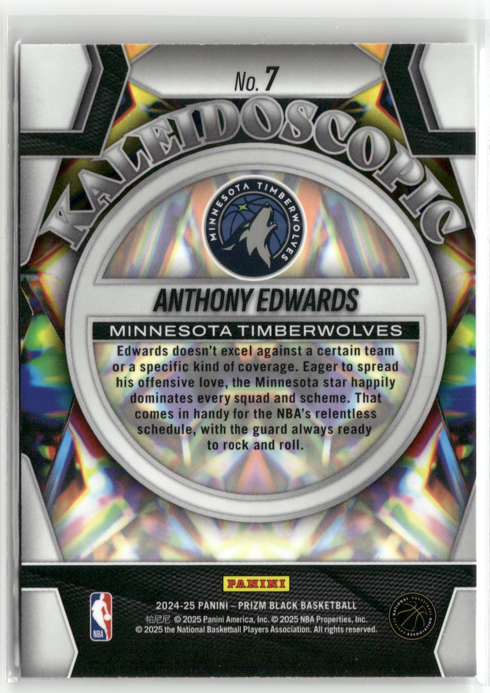 Basketball NBA Anthony Edwards 2024-25 Panini Prizm Black Basketball #7 Kaleidoscopic Minnesota Timberwolves Trading Card Original