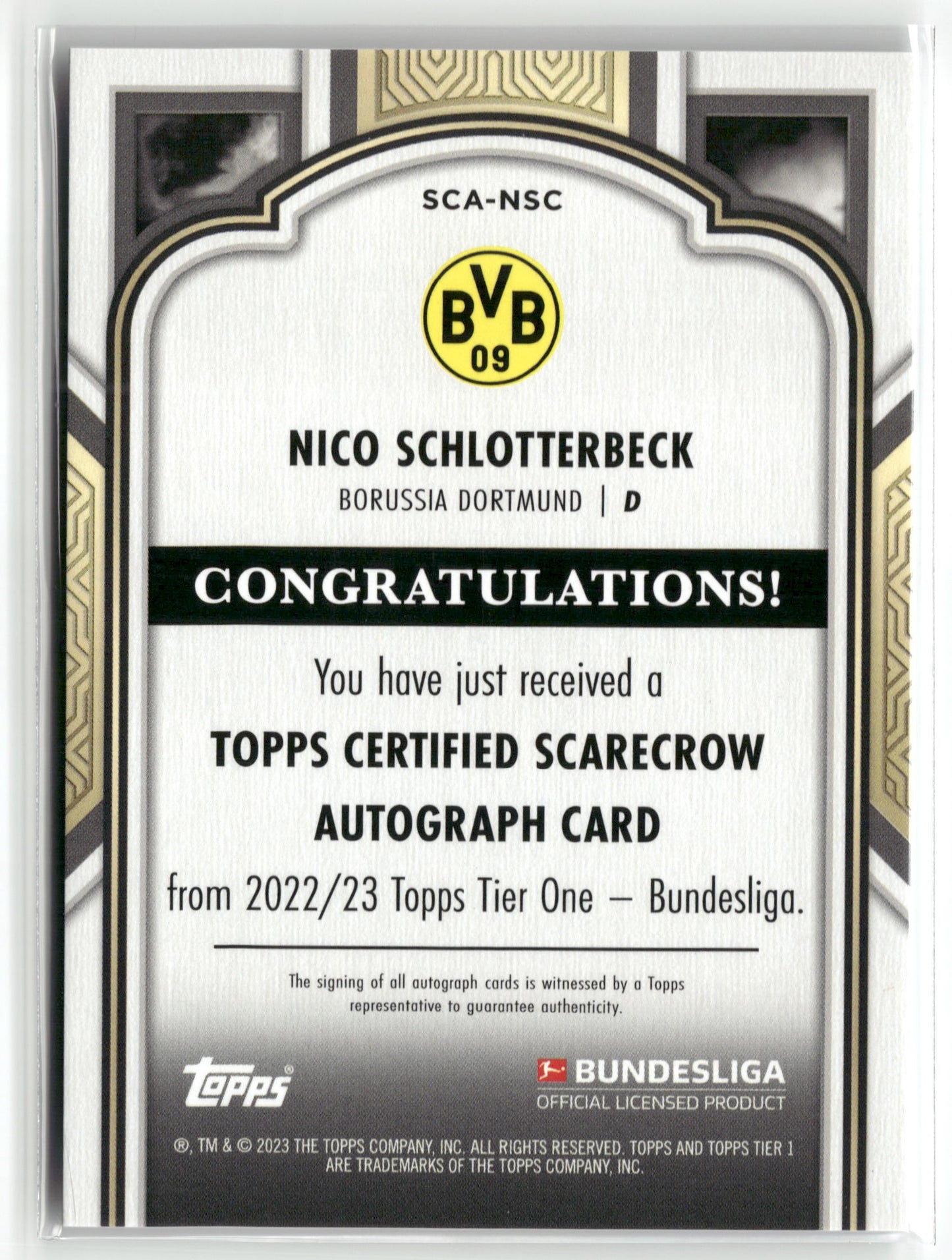 Fußball Nico Schlotterbeck 2022-23 Topps Tier One Bundesliga #SCA-NSC Auto 119/120 Borussia Dortmund Trading Card Original