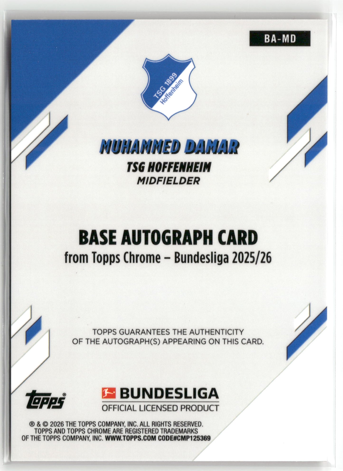 Fußball Muhammed Damar 2025-26 Topps Chrome Bundesliga #BA-MD True Orange Auto 02/25 TSG Hoffenheim Trading Card Original