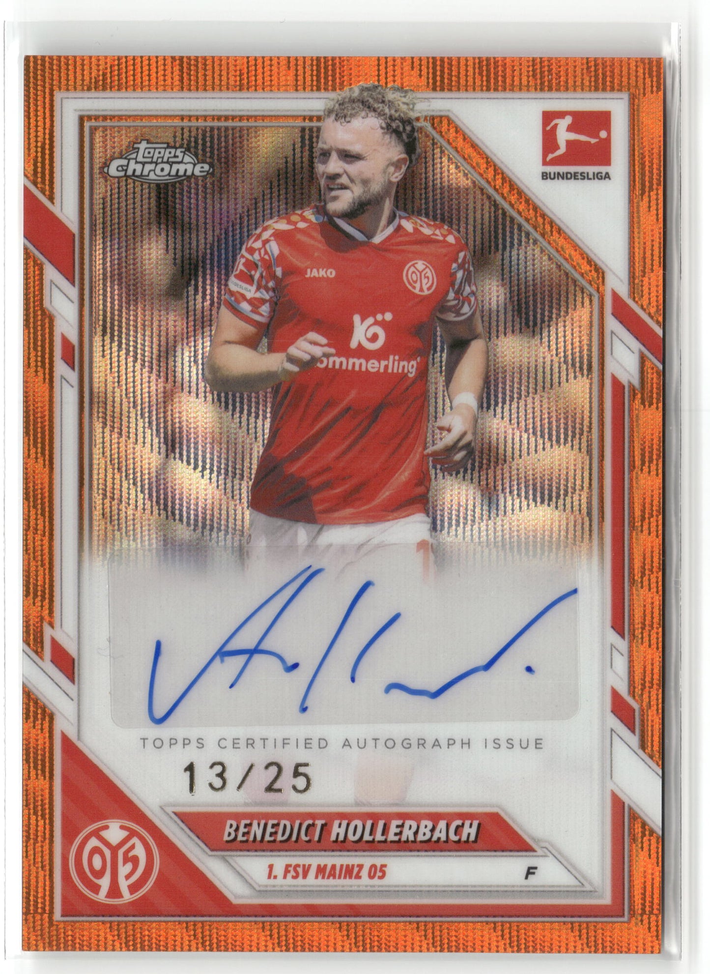 Fußball Benedict Hollerbach 2025-26 Topps Chrome Bundesliga #BA-BH Orange Wave Auto /25 1. FSV Mainz 05 Trading Card Original