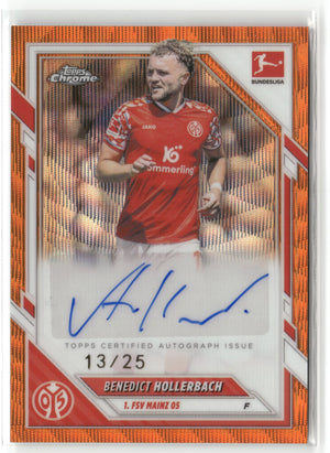 Fußball Benedict Hollerbach 2025-26 Topps Chrome Bundesliga #BA-BH Orange Wave Auto /25 1. FSV Mainz 05 Trading Card Original