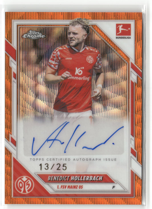 Fußball Benedict Hollerbach 2025-26 Topps Chrome Bundesliga #BA-BH Orange Wave Auto /25 1. FSV Mainz 05 Trading Card Original