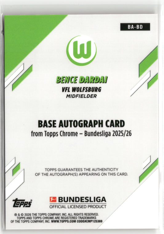 Fußball Bence Dardai 2025-26 Topps Chrome Bundesliga #BA-BD Orange Mini-Diamond Refractor Auto /25 VFL Wolfsburg Trading Card Original