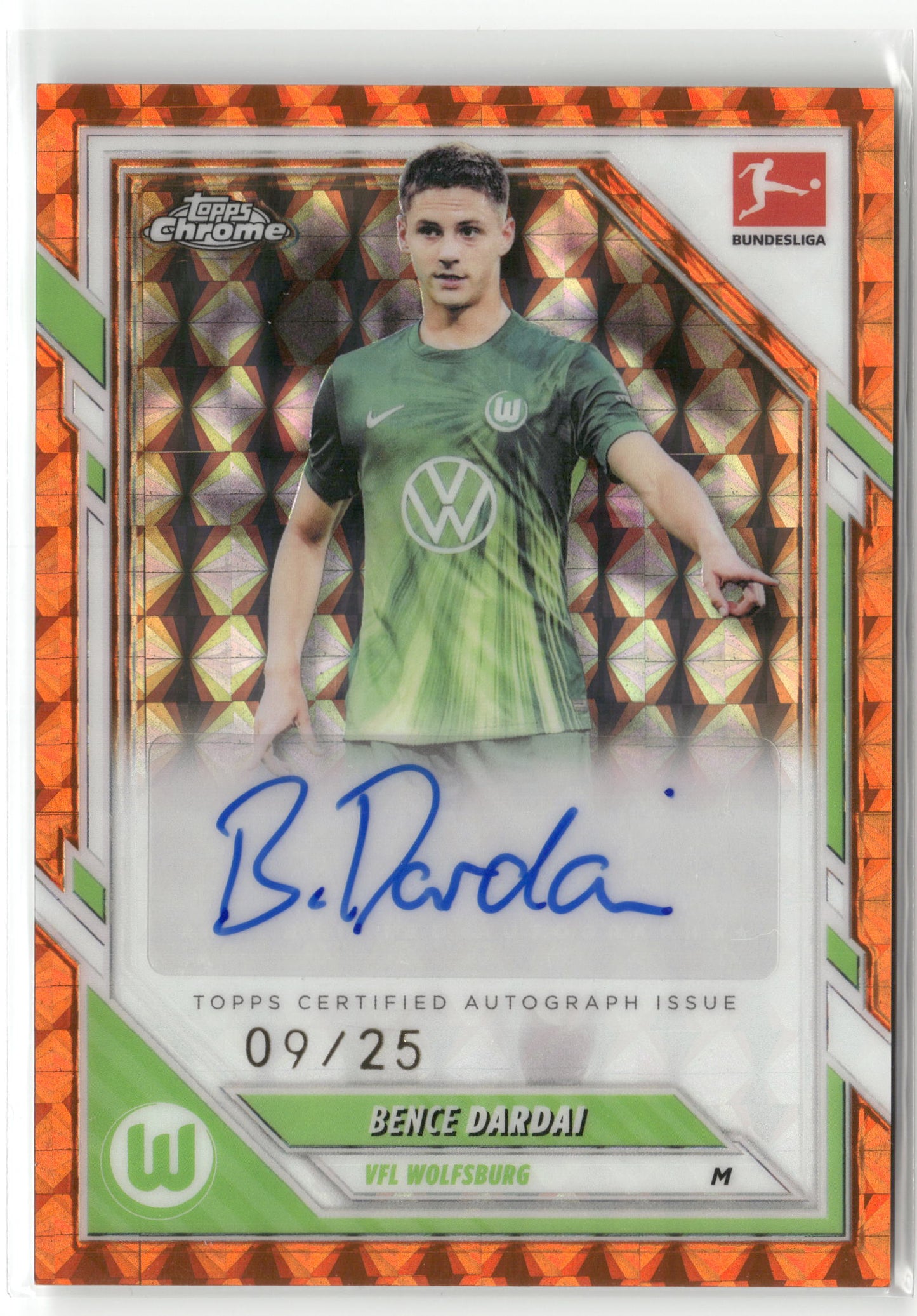 Fußball Bence Dardai 2025-26 Topps Chrome Bundesliga #BA-BD Orange Mini-Diamond Refractor Auto /25 VFL Wolfsburg Trading Card Original