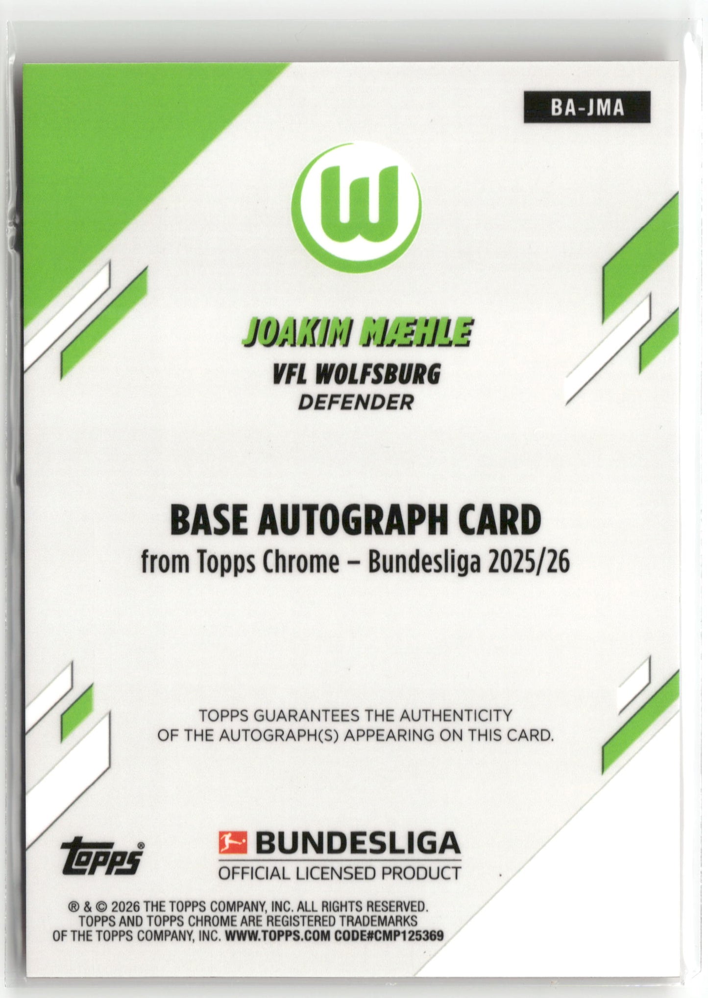 Fußball Joakim Maehle 2025-26 Topps Chrome Bundesliga #BA-JMA True Orange Auto /25 VFL Wolfsburg Trading Card Original