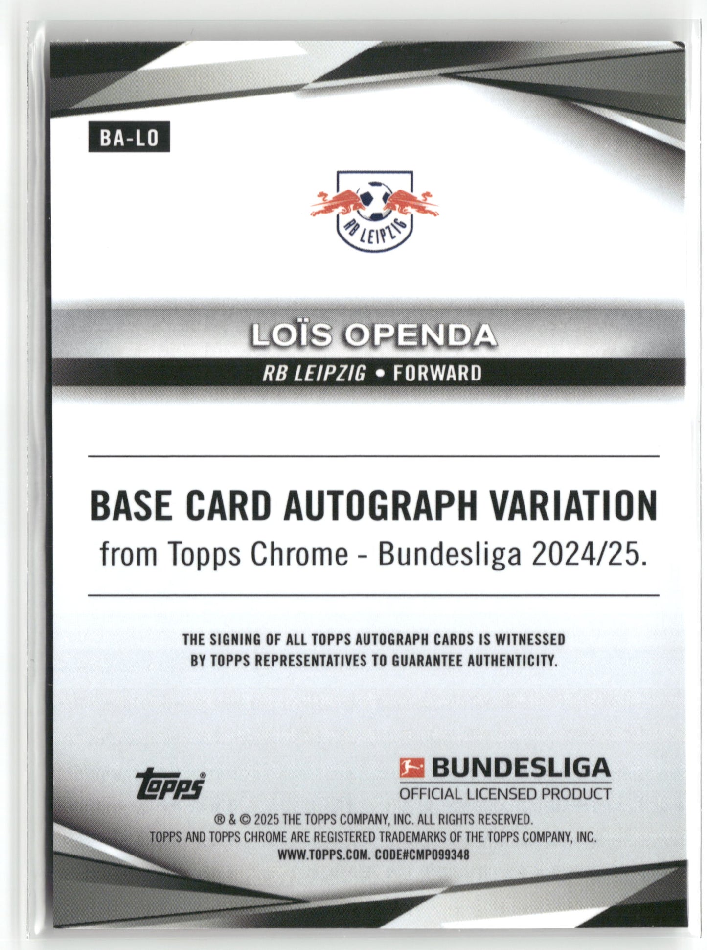 Fußball Loïs Openda 2024-25 Topps Chrome Bundesliga #BA-LO Toppsfractor Auto /52 RB Leipzig Trading Card Original