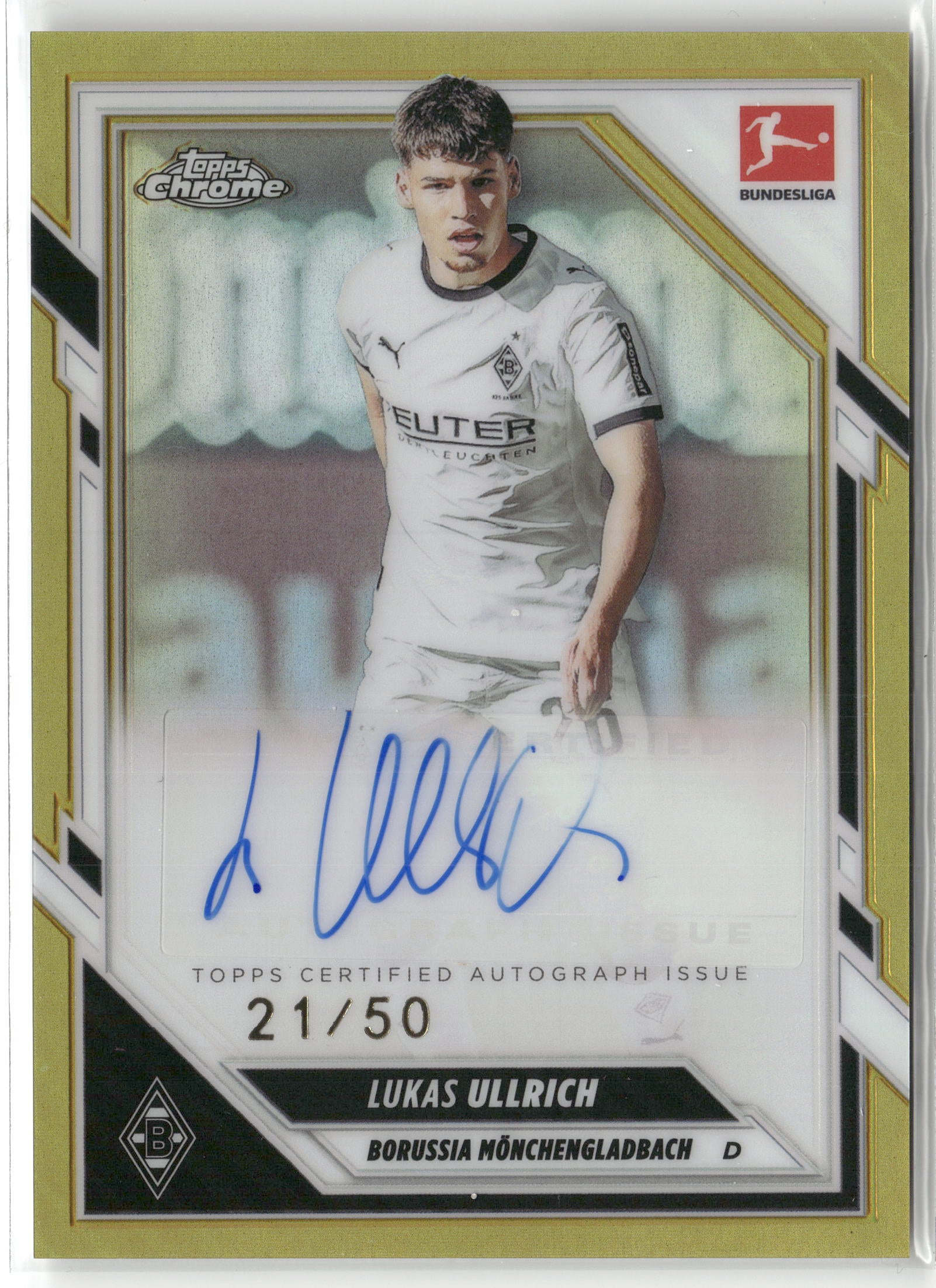 Fußball Lukas Ullrich 2025-26 Topps Chrome Bundesliga #BA-LU True Gold Auto 21/50 Borussia Mönchengladbach Trading Card Original