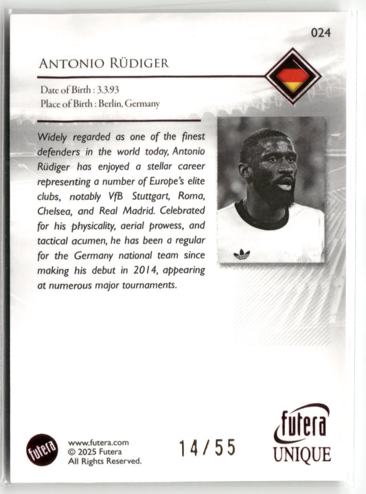 Fußball Antonio Rüdiger 2025 Futera Unique #024 Pink /55 Germany Trading Card Original