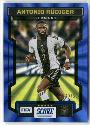 Fußball Antonio Rüdiger 2023-24 Panini Score FIFA Soccer #85 Blue Laser /50 Germany Trading Card Original
