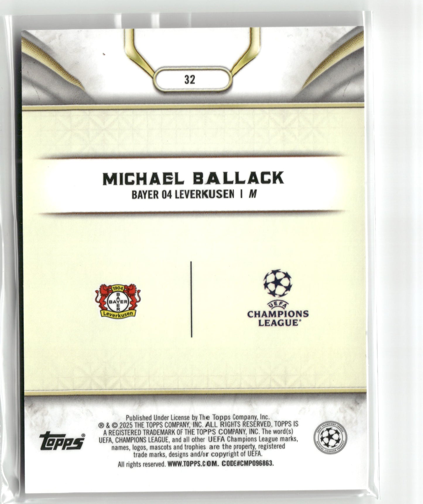 Fußball Michael Ballack 2025 Topps UEFA Champions League #32 Reverence Bayer 04 Leverkusen Trading Card Original