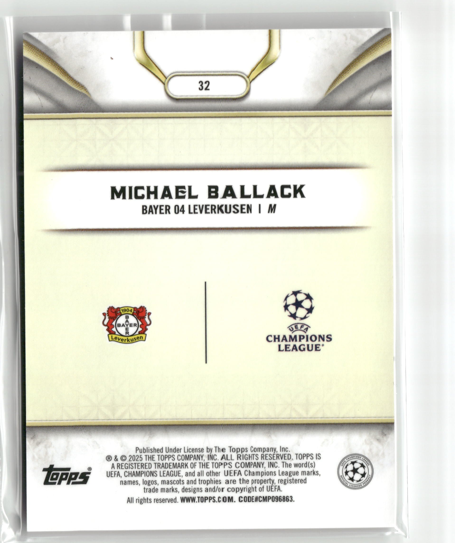 Fußball Michael Ballack 2025 Topps UEFA Champions League #32 Reverence Bayer 04 Leverkusen Trading Card Original