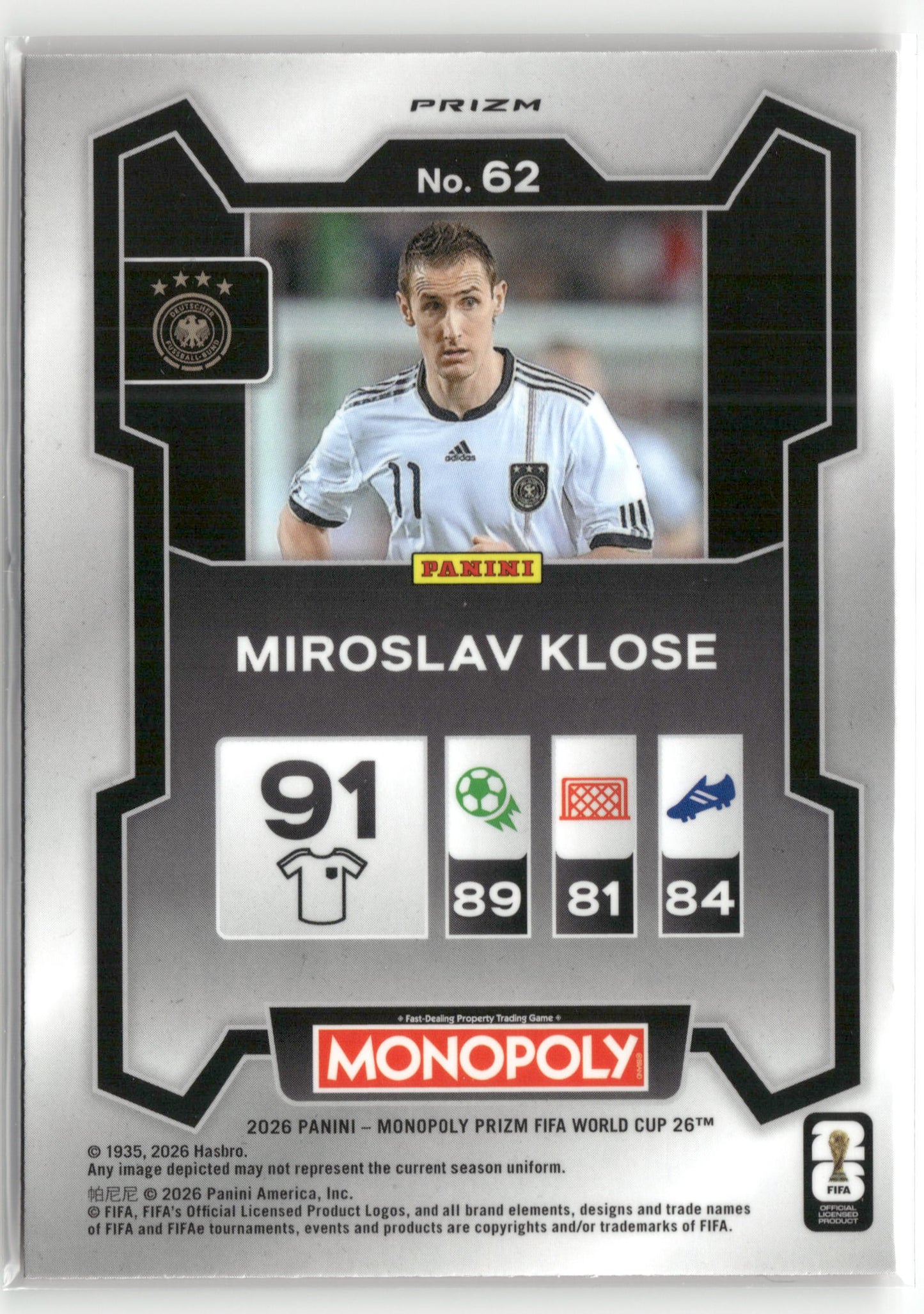 Fußball Miroslav Klose 2026 Panini Monopoly Prizm FIFA World Cup 26 #62 Red Germany Trading Card Original