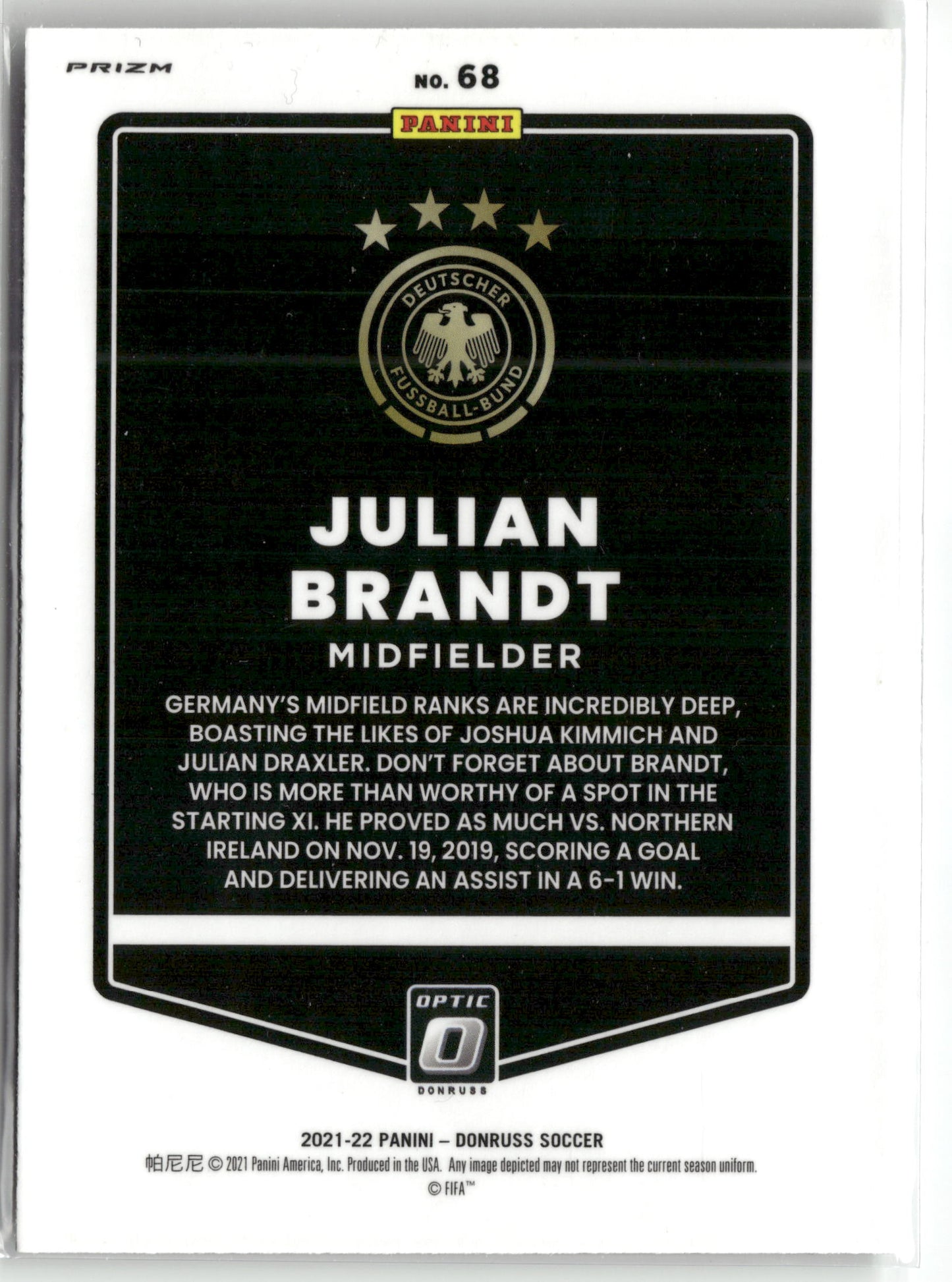 Fußball Julian Brandt 2021-22 Panini Donruss Optic Soccer #68 Germany Trading Card Original