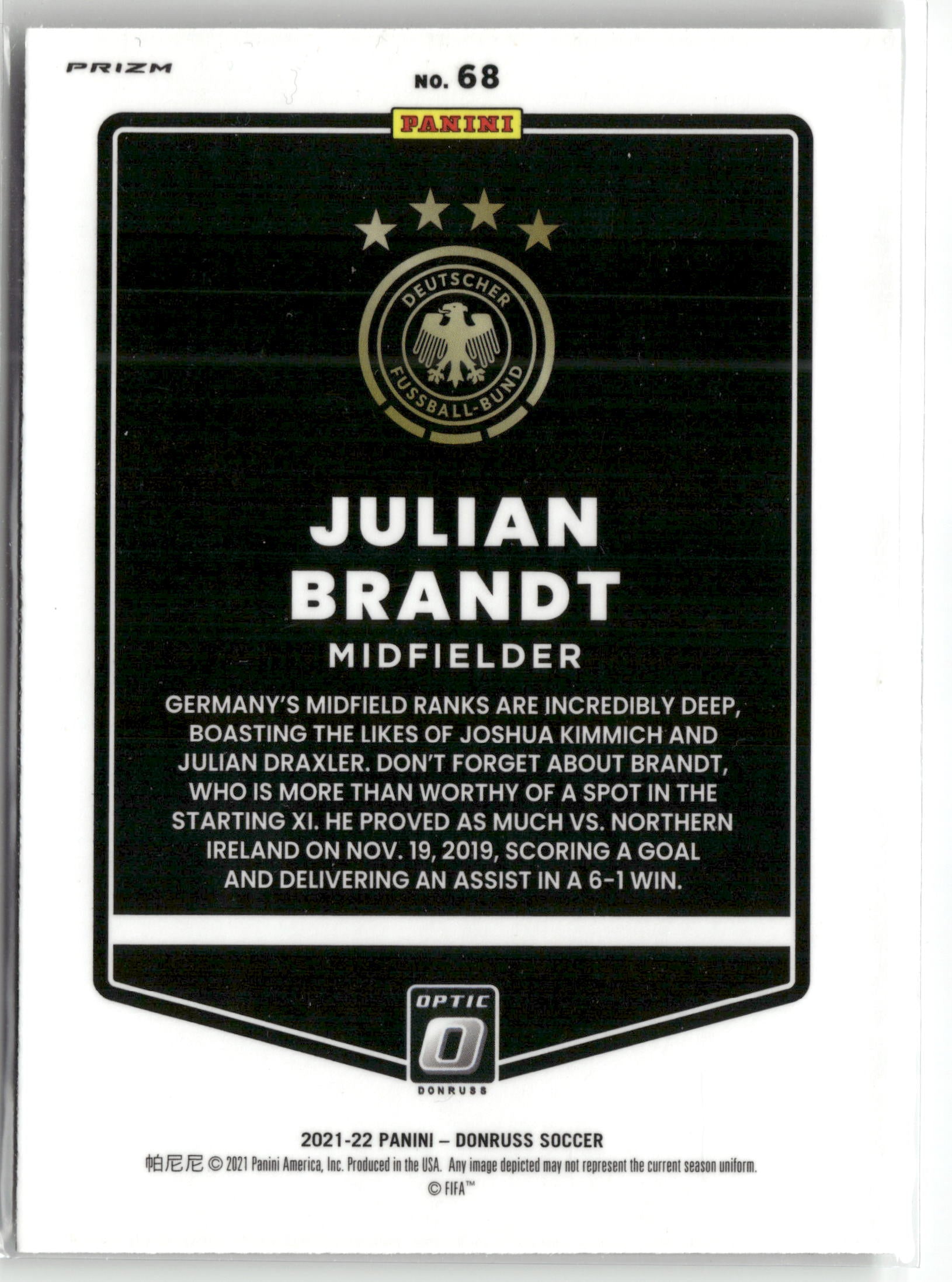 Fußball Julian Brandt 2021-22 Panini Donruss Optic Soccer #68 Germany Trading Card Original