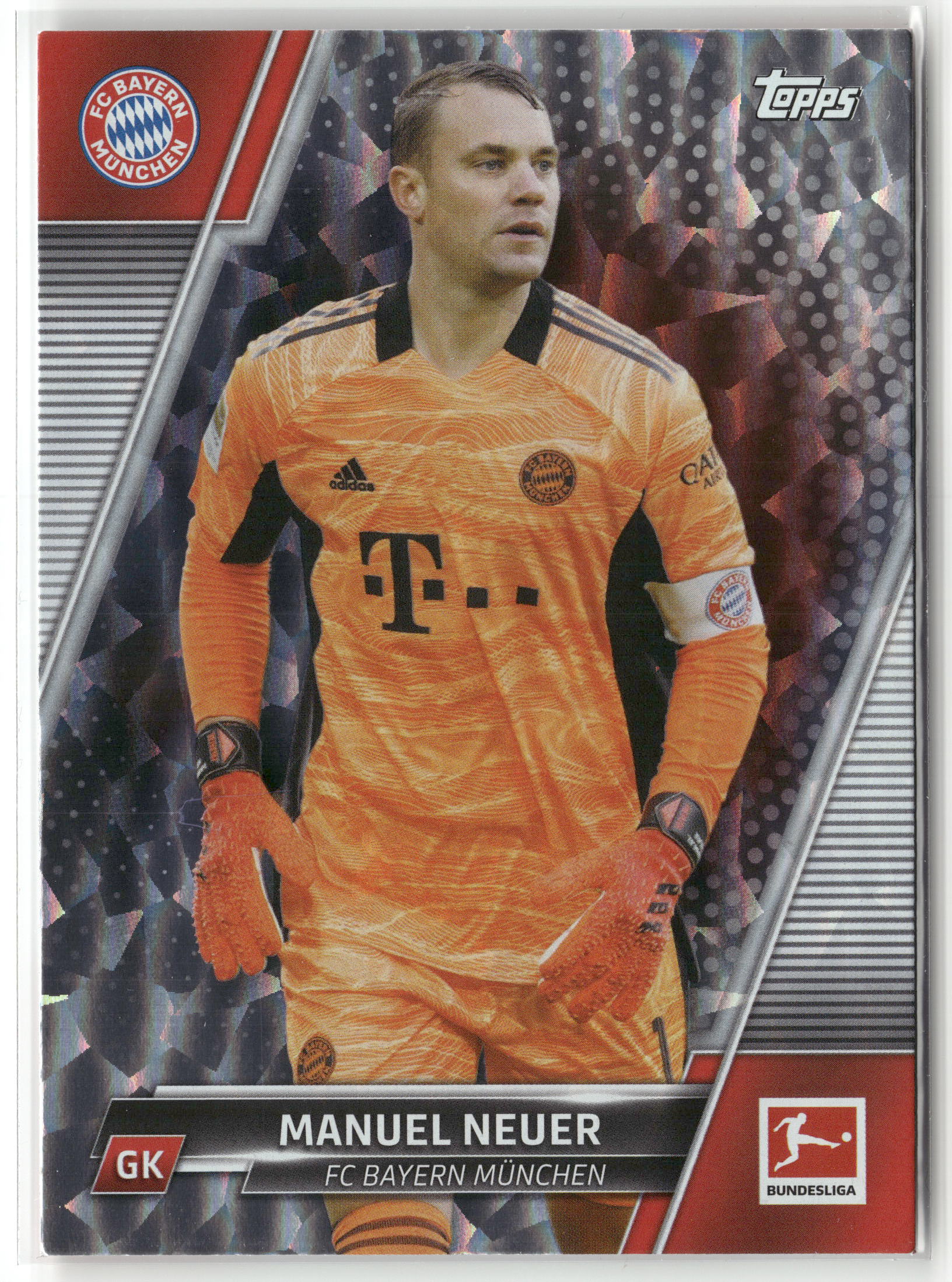 Fußball Manuel Neuer 2021-22 Topps Bundesliga #153 Speckle Foil FC Bayern München Trading Card Original