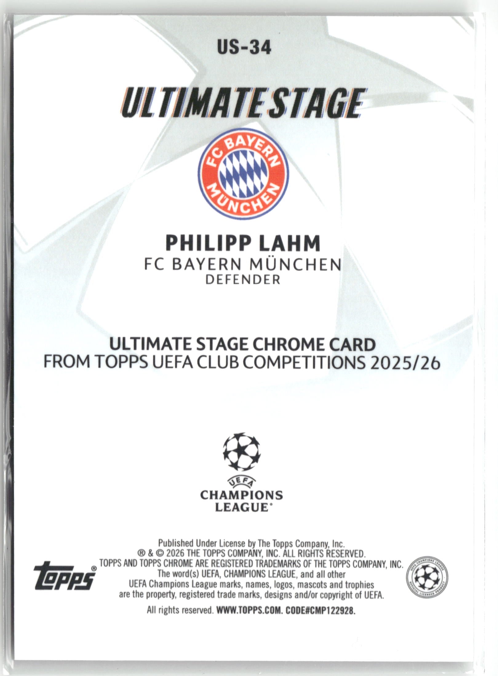 Fußball Philipp Lahm 2025-26 Topps Chrome UEFA Club Competitions #US-34 FC Bayern München Trading Card Original