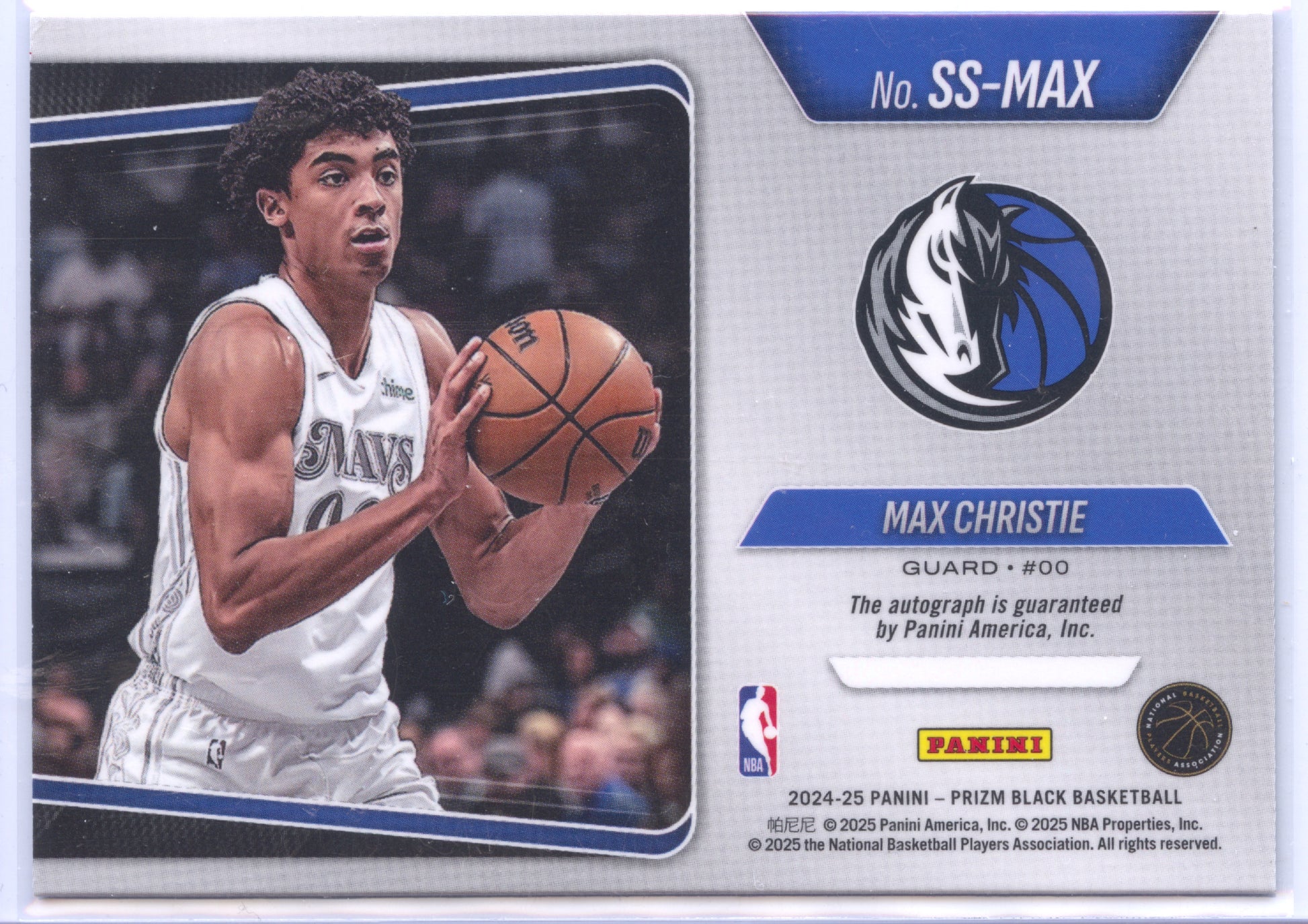 Basketball NBA Max Christie 2024-25 Panini Prizm Black Basketball #SS-MAX Sensational Signatures Dallas Mavericks Trading Card Original