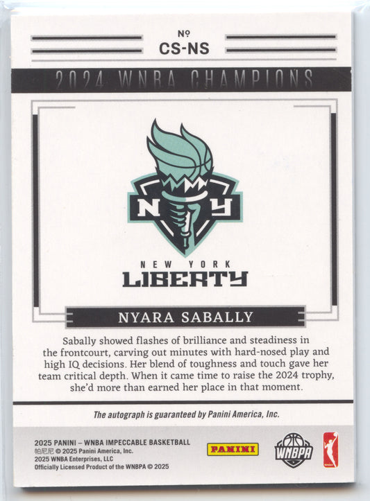 Basketball NBA Nyara Sabally 2025 Panini WNBA Impeccable Basketball #CS-NS Champions Signatures ON-CARD 13/24 New York Liberty Trading Card Original