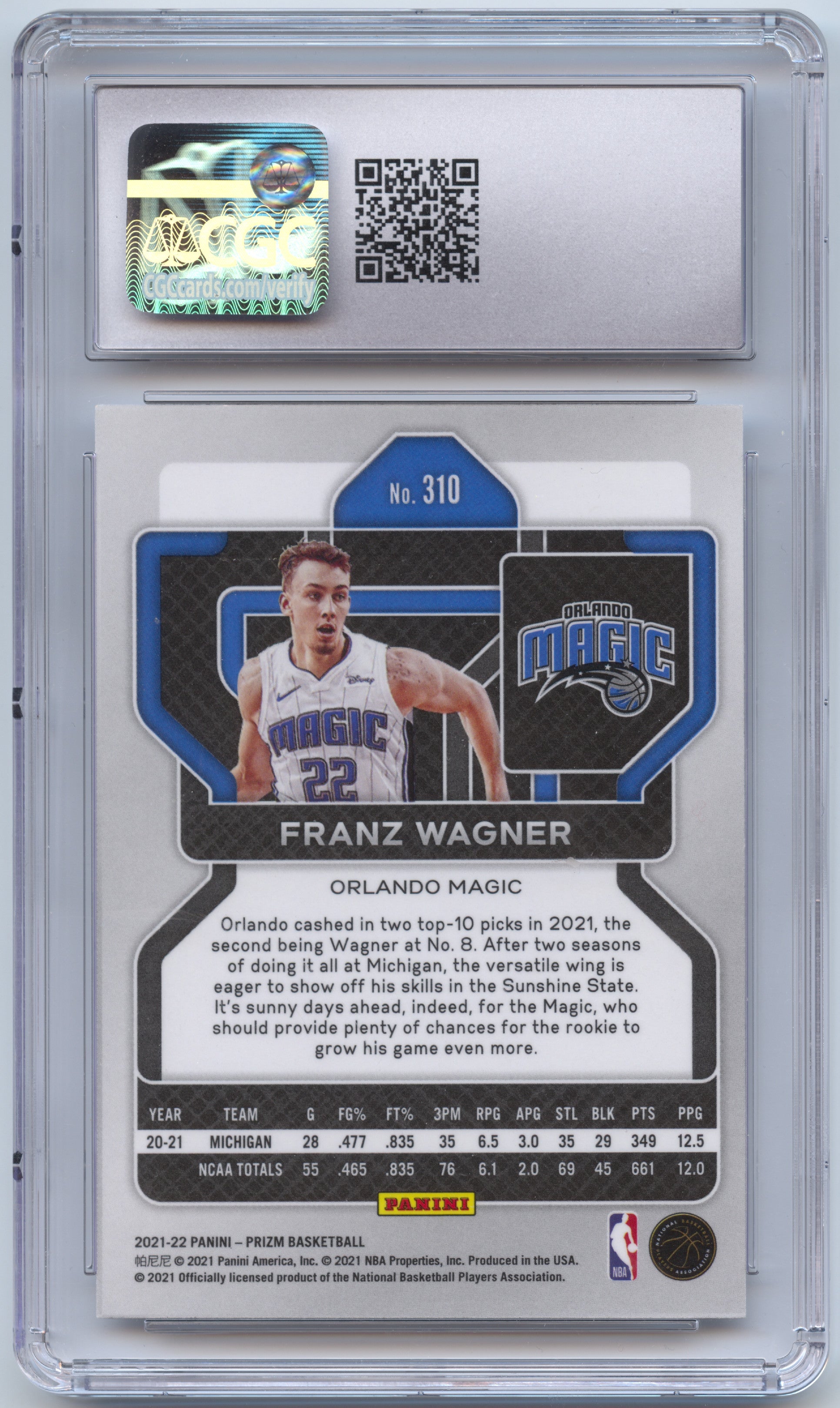 Basketball NBA Franz Wagner 2021-22 Panini Prizm Basketball #310 Base CGC 8.5 Orlando Magic Rookie Card RC Trading Card Original