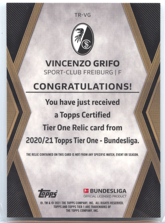 Fußball Vincenzo Grifo 2020/21 Topps Tier One Bundesliga 2020-21 #TR-VG Relic /127 Sport-Club Freiburg Trading Card Original