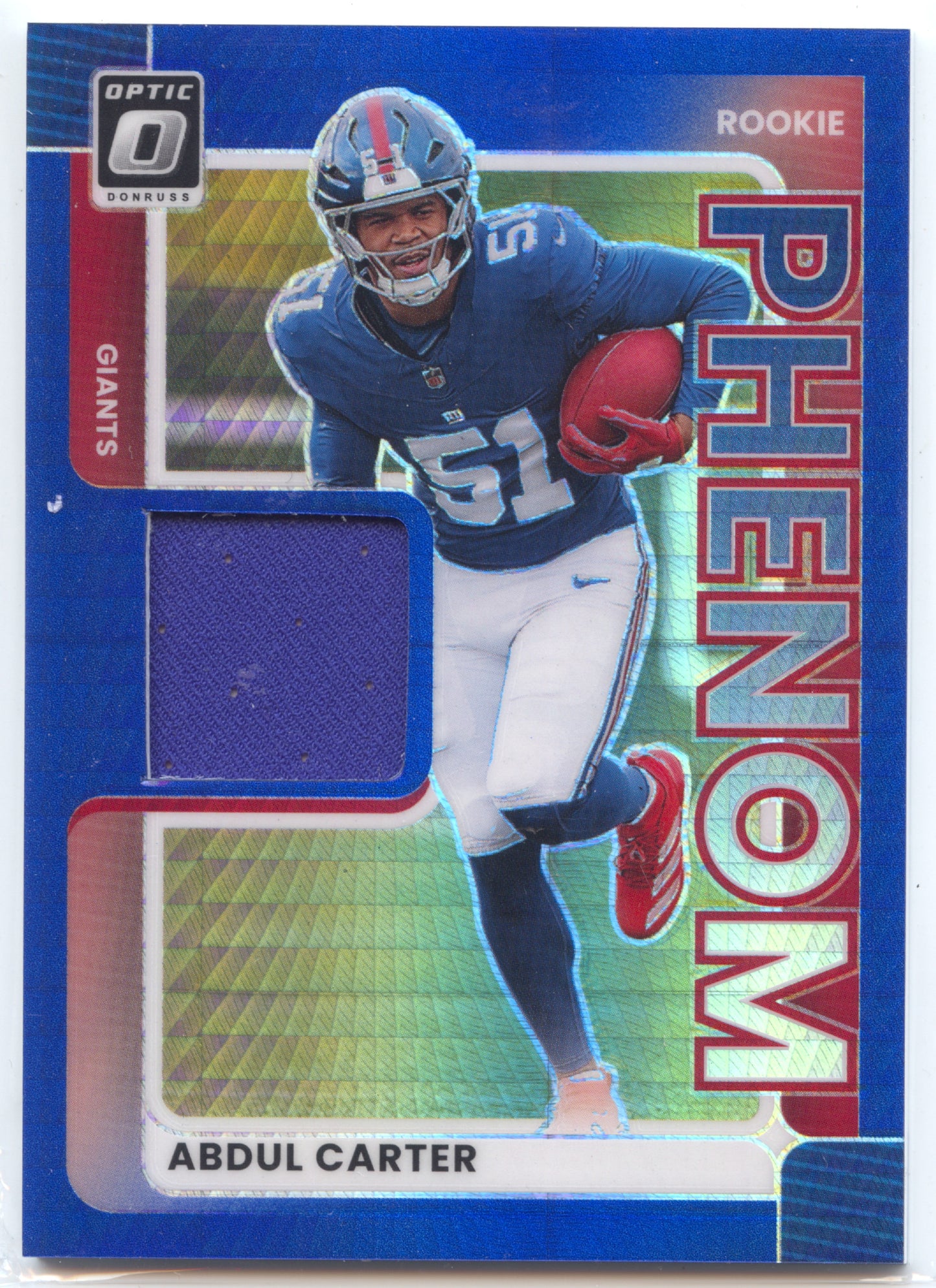 American Football NFL Abdul Carter 2025 Panini Donruss Optic Football #RPBH-ACR Rookie Relic New York Giants Rookie Card RC Trading Card Original