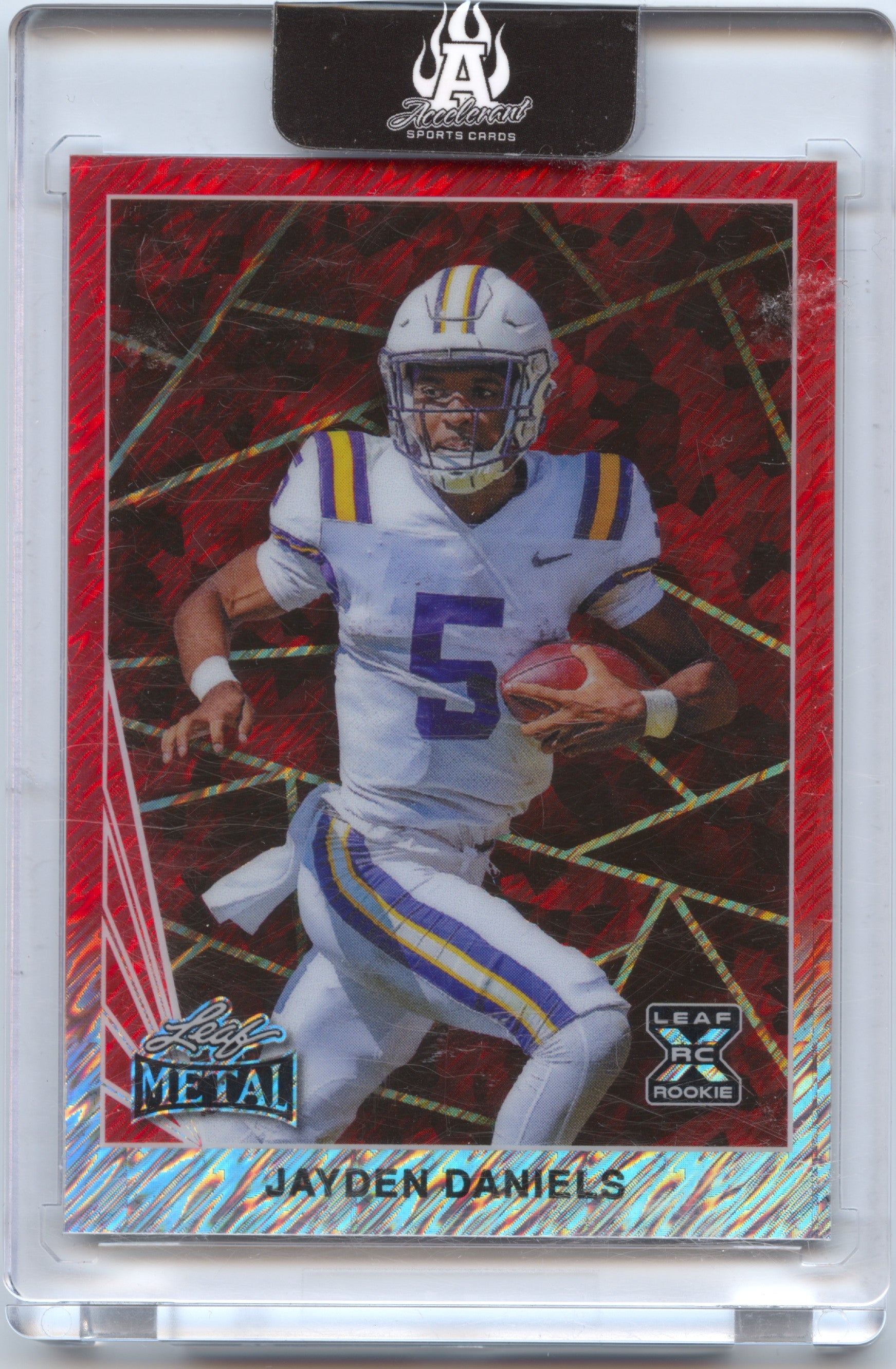 American Football NFL Jayden Daniels Leaf Metal 2024 #90B-277 Red 1/5 FOTL LSU Rookie Card RC Trading Card Original
